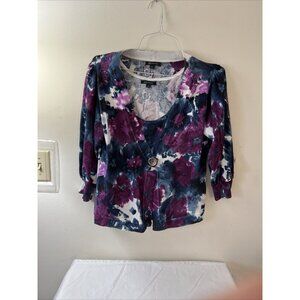 Anne Klein Floral Knit Crop Sweater 2 Piece Sleeveless Top And Jacket Size L